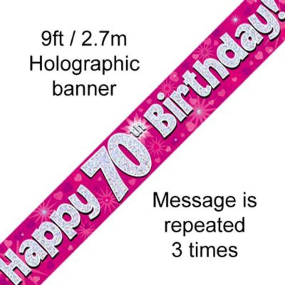 Oaktree Banner Age 70 Pink Holographic 9ft