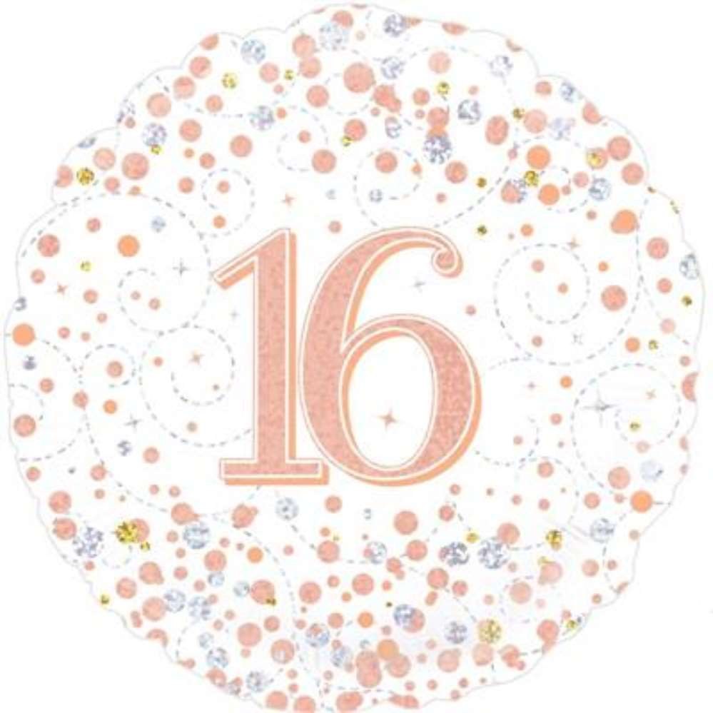16th Birthday Sparkling Fizz White 18" Foil Balloon