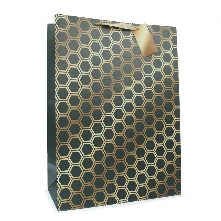 Tiger Feet Gift Bag Black/Gold Geo Extra Large 6pk