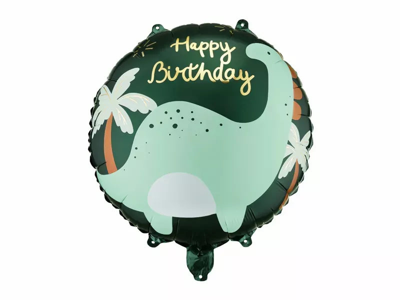 PartyDeco 14-inch foil balloon featuring a colorful brontosaurus design for birthday celebrations.