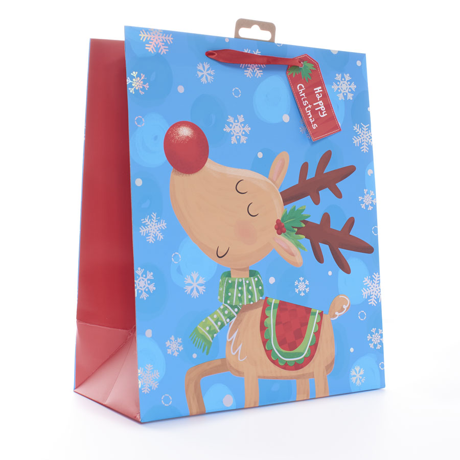 Gift Bag Reindeer Blue Giant Portrait 12pk