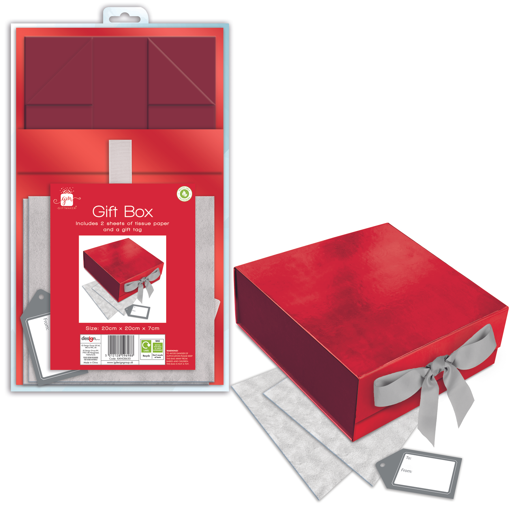 IG Design Group Gift Box Flat Pack Small 7x20x20cm