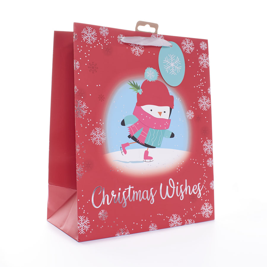 Gift Bag Christmas Wishes Penguin Large 12pk