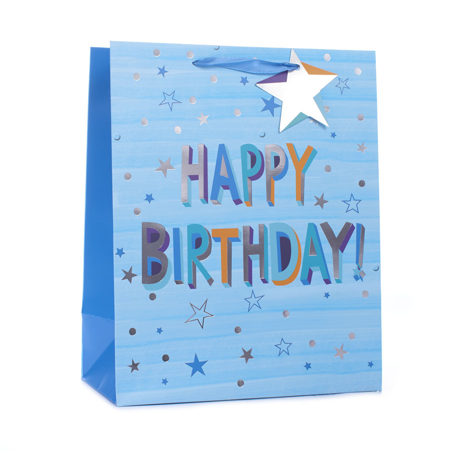 Gift Bag Birthday Blue StarsExtra Large 6pk