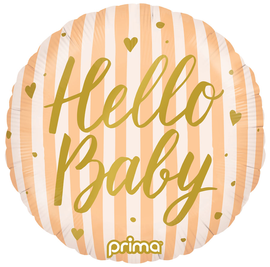 Foil Balloon 18" Round Hello Baby Peach Stripes