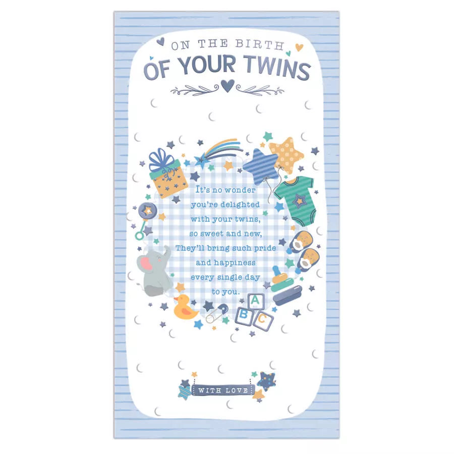 Prelude 6-pack newborn twin cards featuring gentle designs and soft colors for celebrating new twin arrivals.