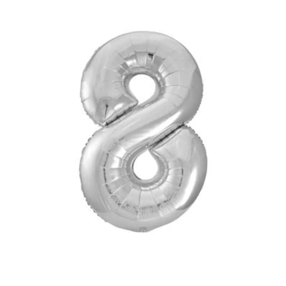 Unique Foil Balloon Silver 34" Number 8