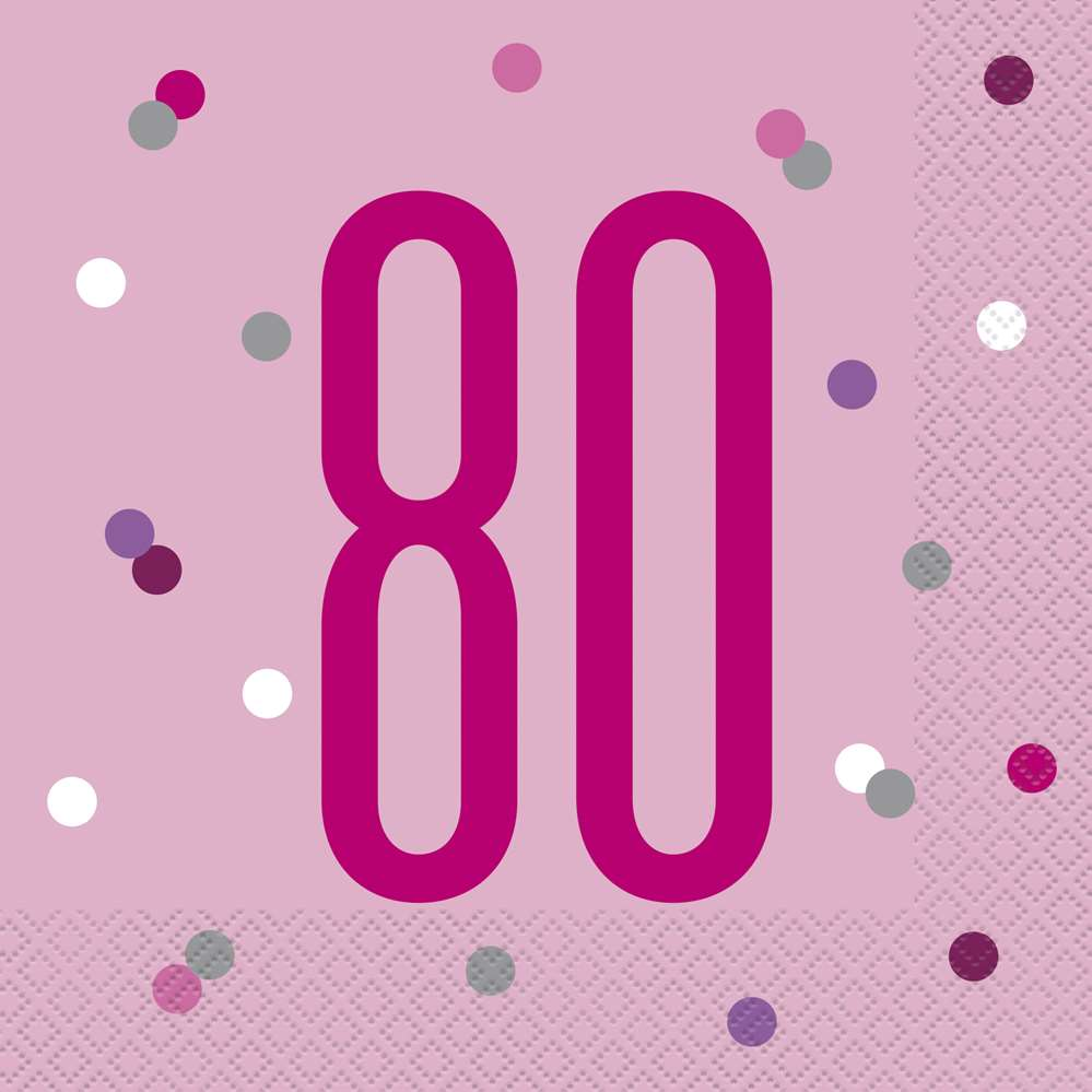 Pink Glitz 80th Birthday Napkins 16pk