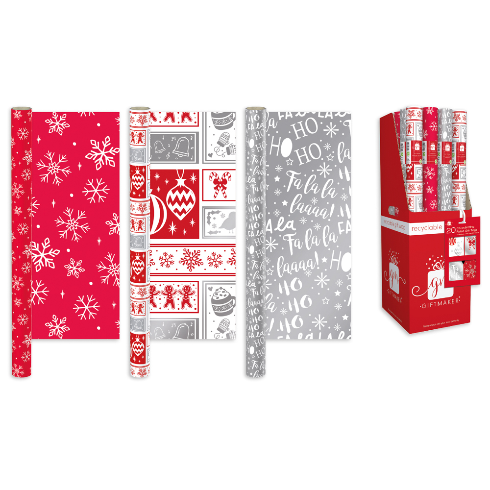 Rollwrap Christmas Red/White 4m 50pk