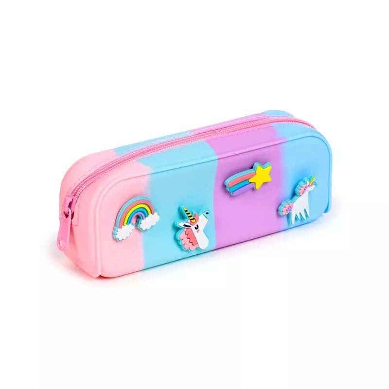 Puckator unicorn-themed pencil case with colorful magic charm designs, ideal for storing pens and pencils.