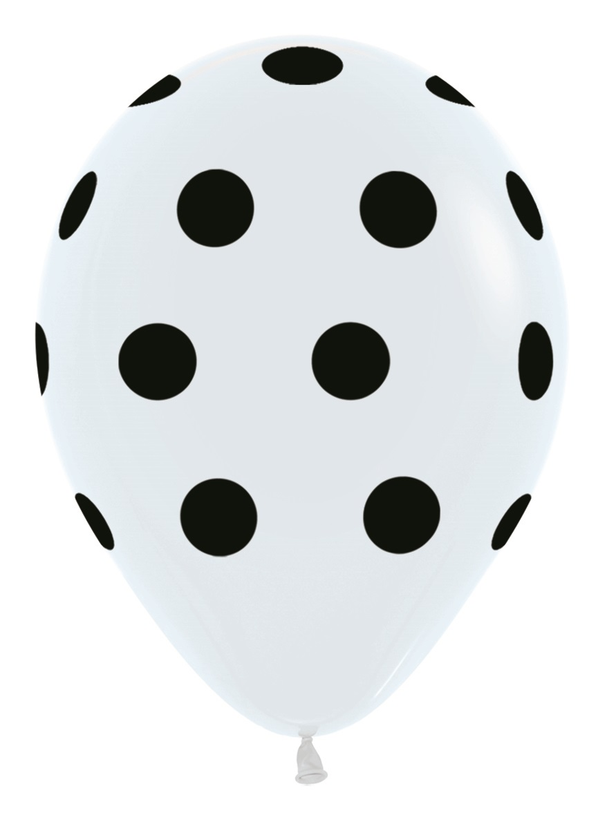 Sempertex White W/Black Dots 12" Latex 25pk