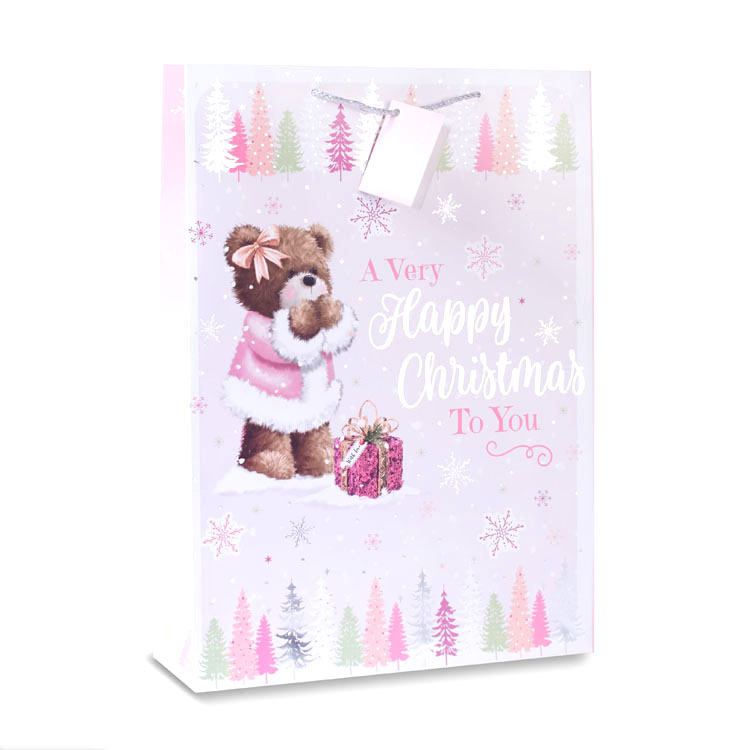12pk Extra Large Portrait Gift Bags Bear With Tree