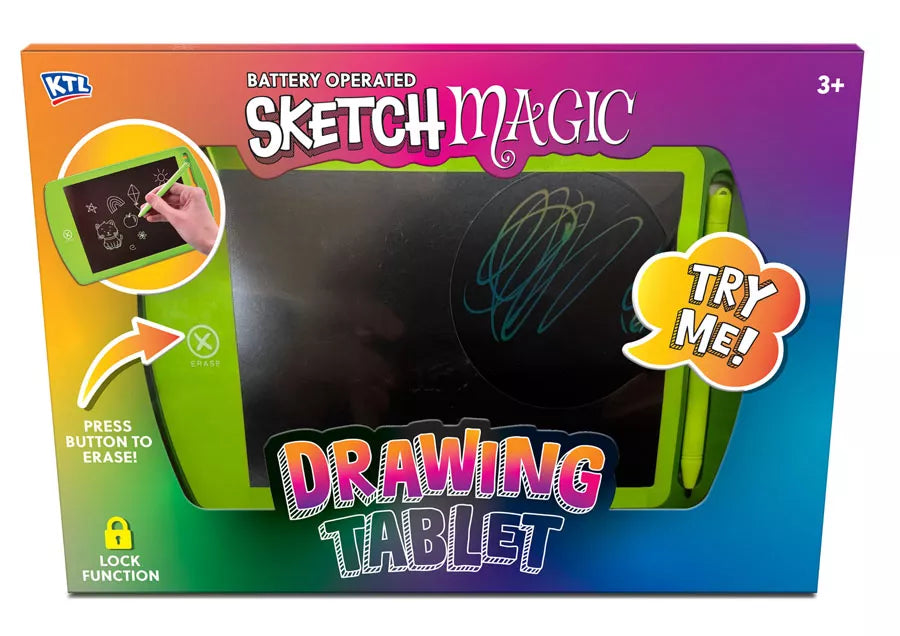 Kandy Toys Magic LCD Drawing Tablet 25x15cm showing a colorful digital drawing on the screen for kids' creative play