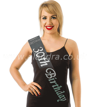 Alandra Satin Sash 30th Birthday Black