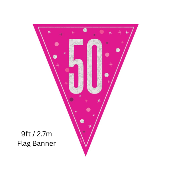 Unique Flag Banner Pink Glitz Age 50 9ft