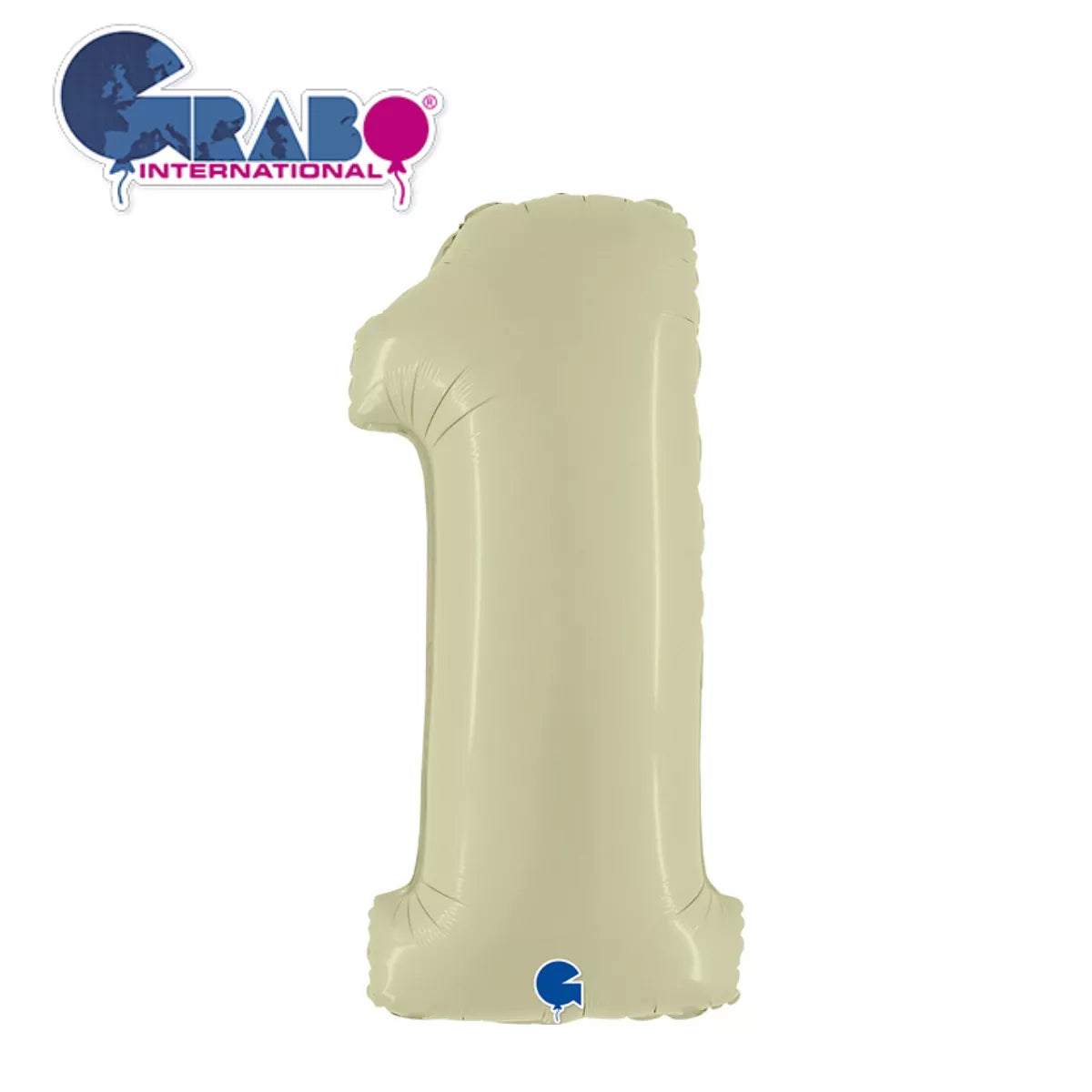 Olive green Grabo foil balloon shaped as the number 1, measuring 40 inches tall, floating against a neutral background.