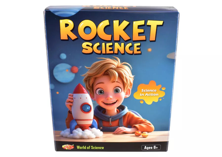 Kandy Toys Rocket Science Kit craft kit with colorful materials and tools for building model rockets.