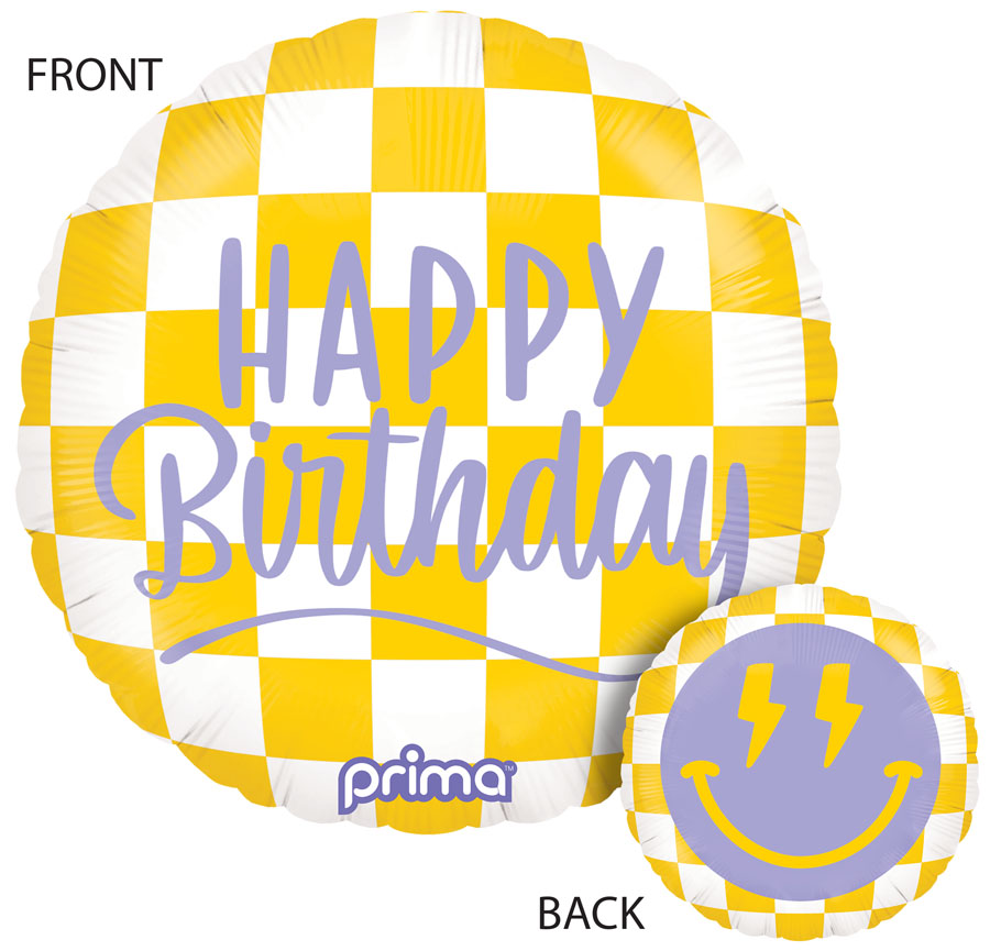 Foil Balloon 18" Round Happy Face Checker Birthday