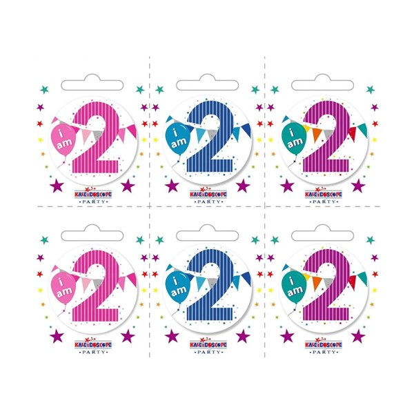 Small 2nd Birthday Badges 6pk