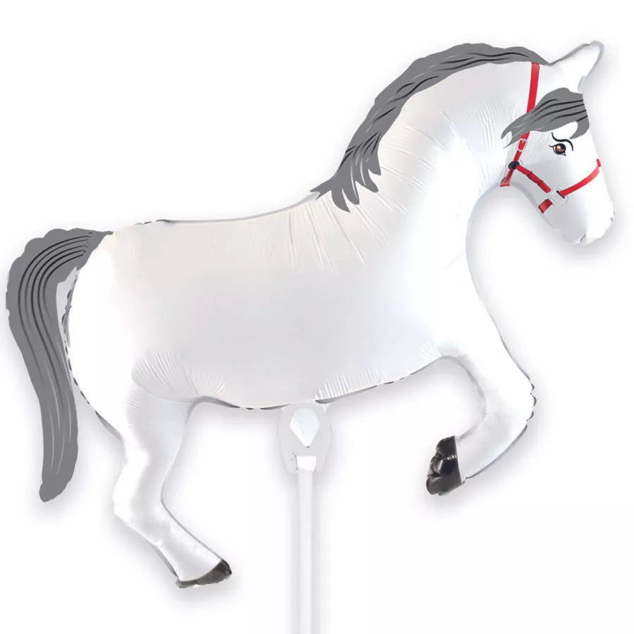 Oaktree Horse White 15.5-inch air-filled foil balloon with a shiny white horse design.