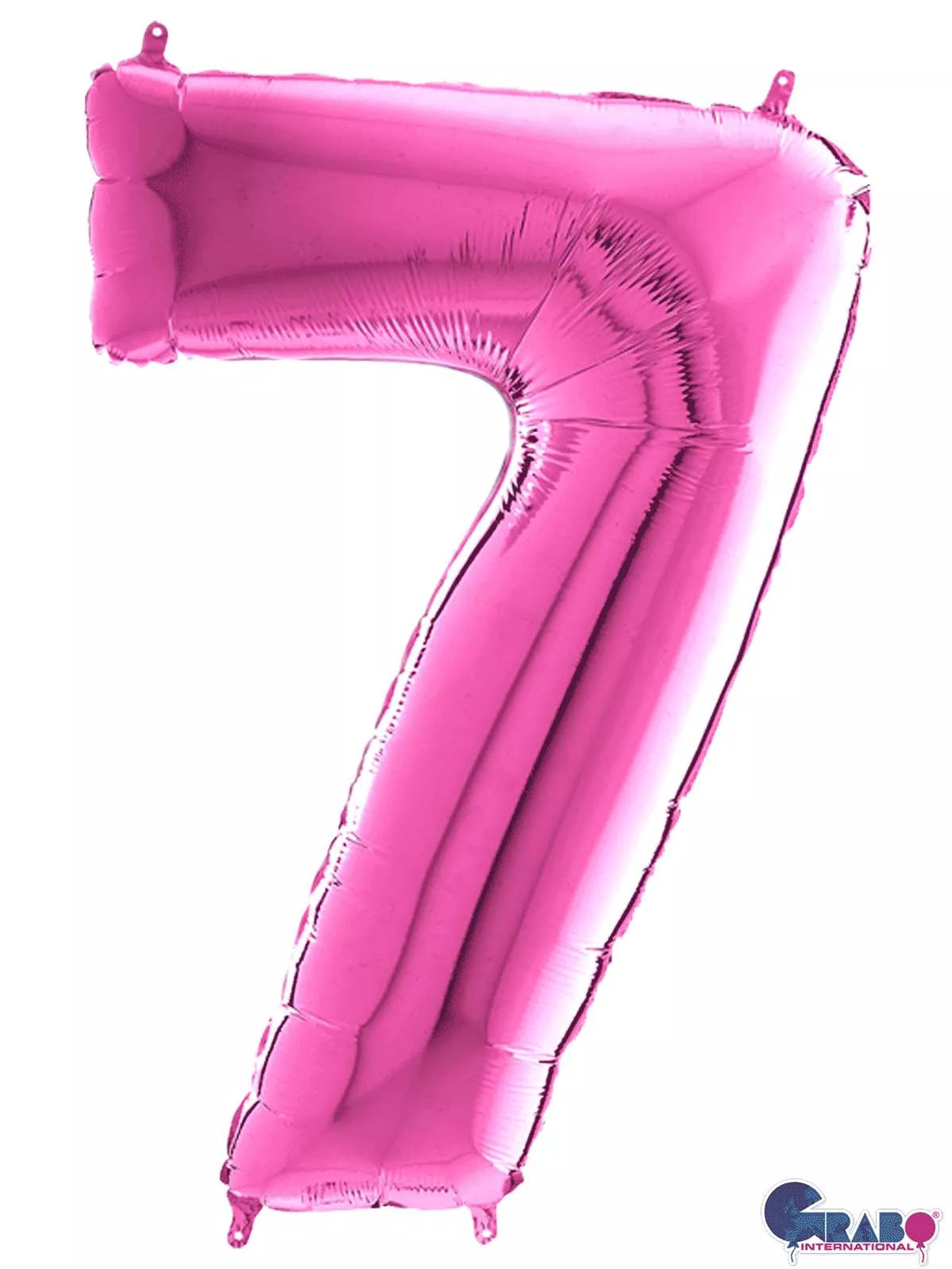 Pink Grabo foil balloon shaped as the number 7, measuring 26 inches, with shiny metallic surface and festive balloon design.