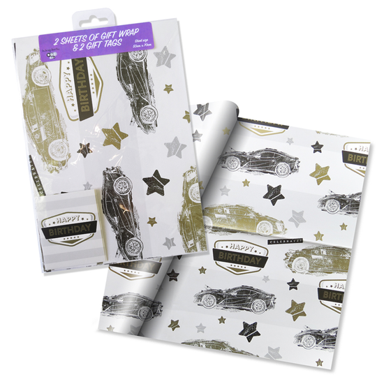 12pk Sheet + Tag Set Happy Birthday Car