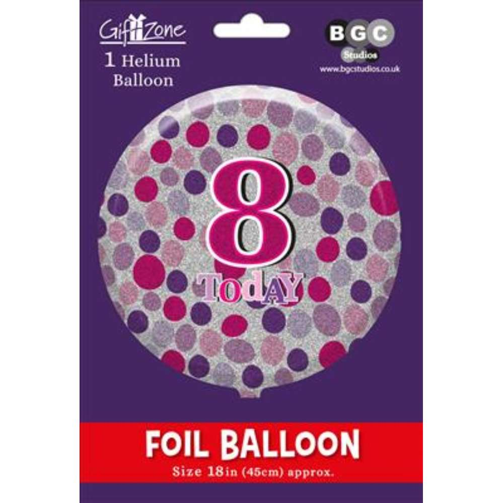 Age 8 Pink Dots 18" Foil Balloon