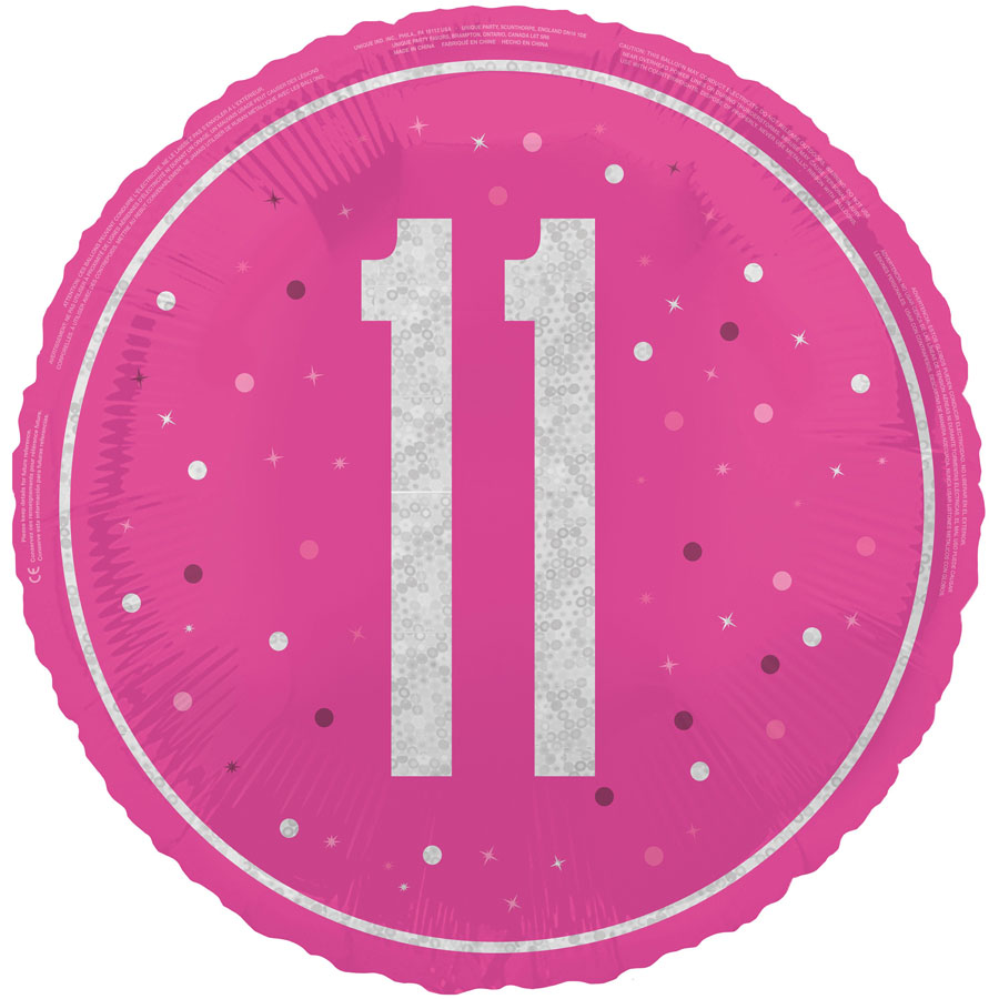 Unique Foil Balloon Pink Glitz Age 11 18"