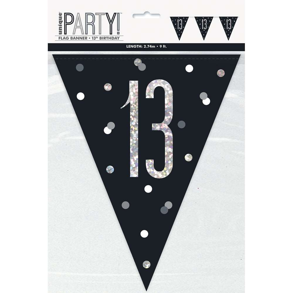 Unique Flag Banner Black Glitz Age 13 9ft