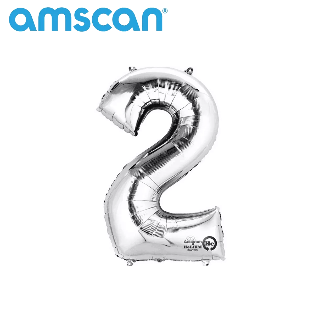 Silver 16-inch Anagram foil balloon shaped as the number 2, shiny metallic finish, perfect for celebrations and special occasions.
