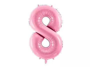 PartyDeco pink 34-inch foil balloon shaped as the number 8, shiny metallic finish, perfect for celebrations and parties.