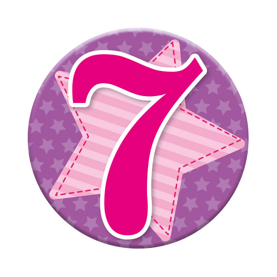Six small Tiger Feet birthday badges featuring the number 7, perfect for celebrating a child's seventh birthday.