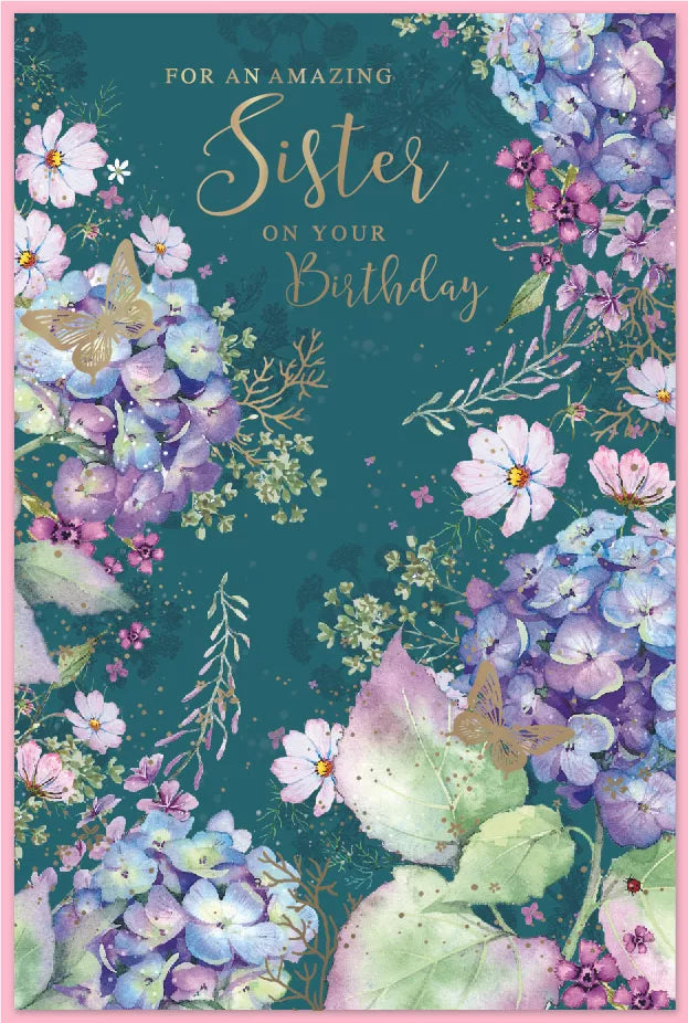 Set of six Simon Elvin C75 birthday cards for sister featuring colorful, festive designs for special celebrations.