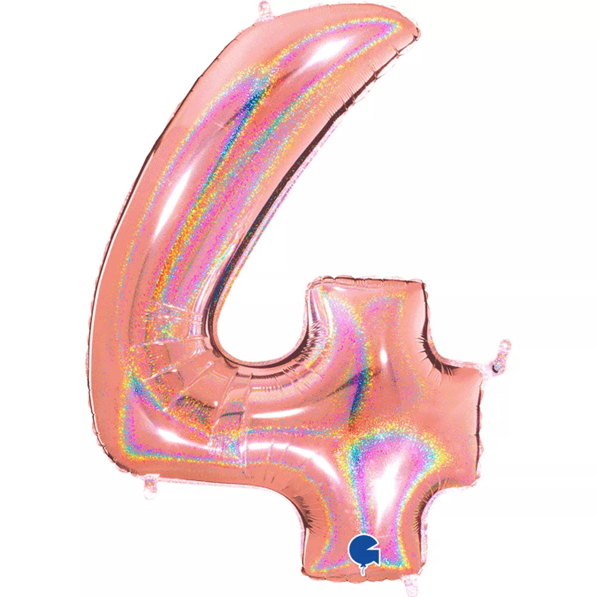 Grabo foil glitter holo rose gold number 4 balloon, 40-inch size, with shiny metallic finish for celebrations and decorations.