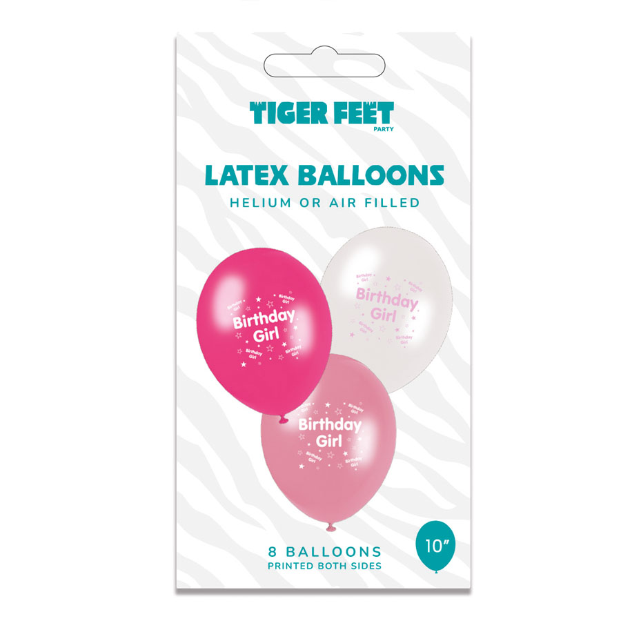 Tiger Feet Birthday Female Latex Balloons 6x8pk