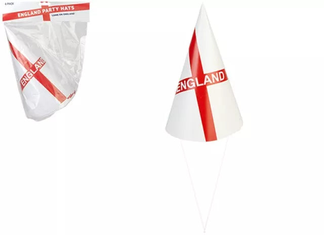 Six St George's themed party hats in various colors, 9-inch size, from PMS International party accessories set.