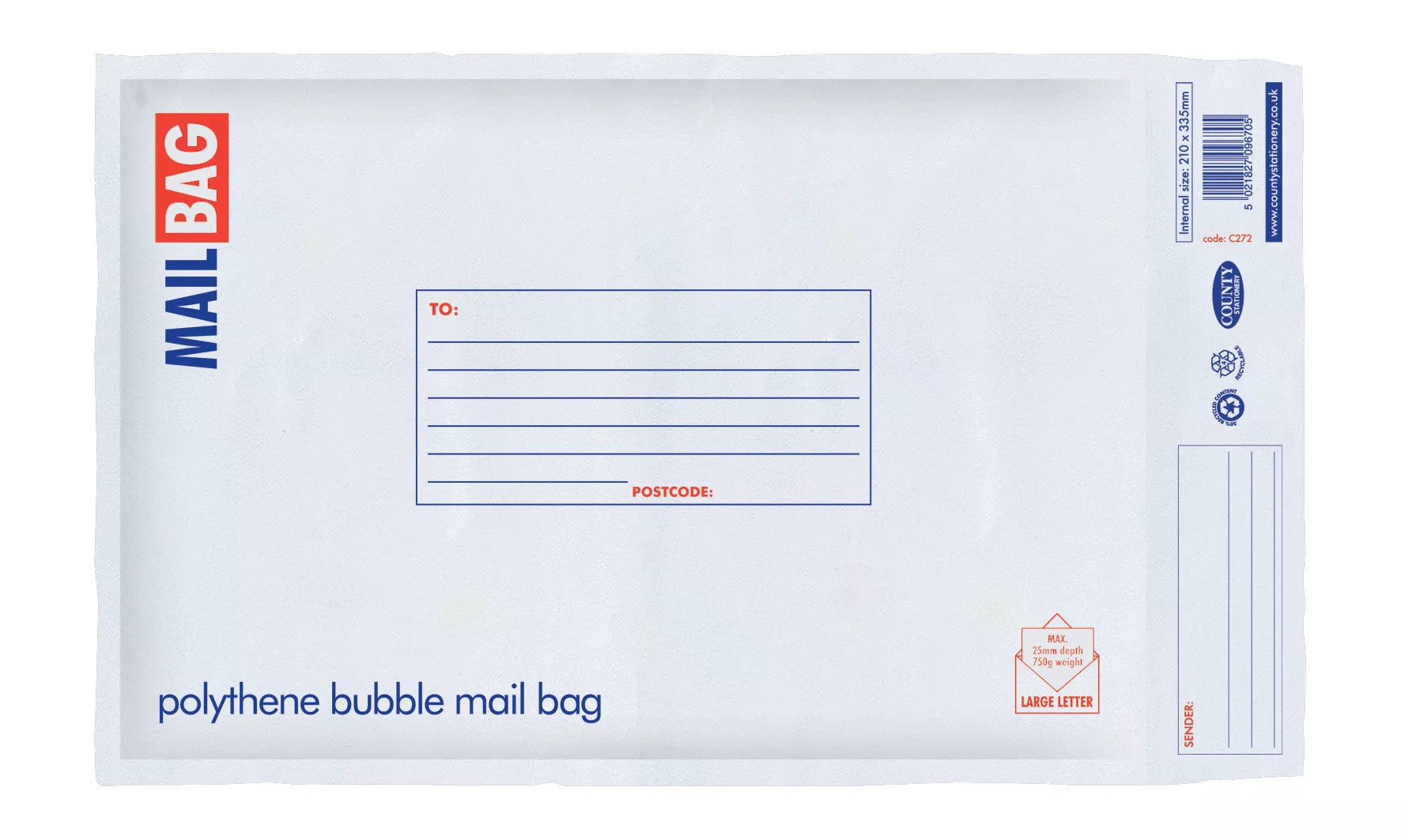 Medium bubble mailing bags by County Stationery, 10-pack, padded envelopes for secure shipping and mailing.