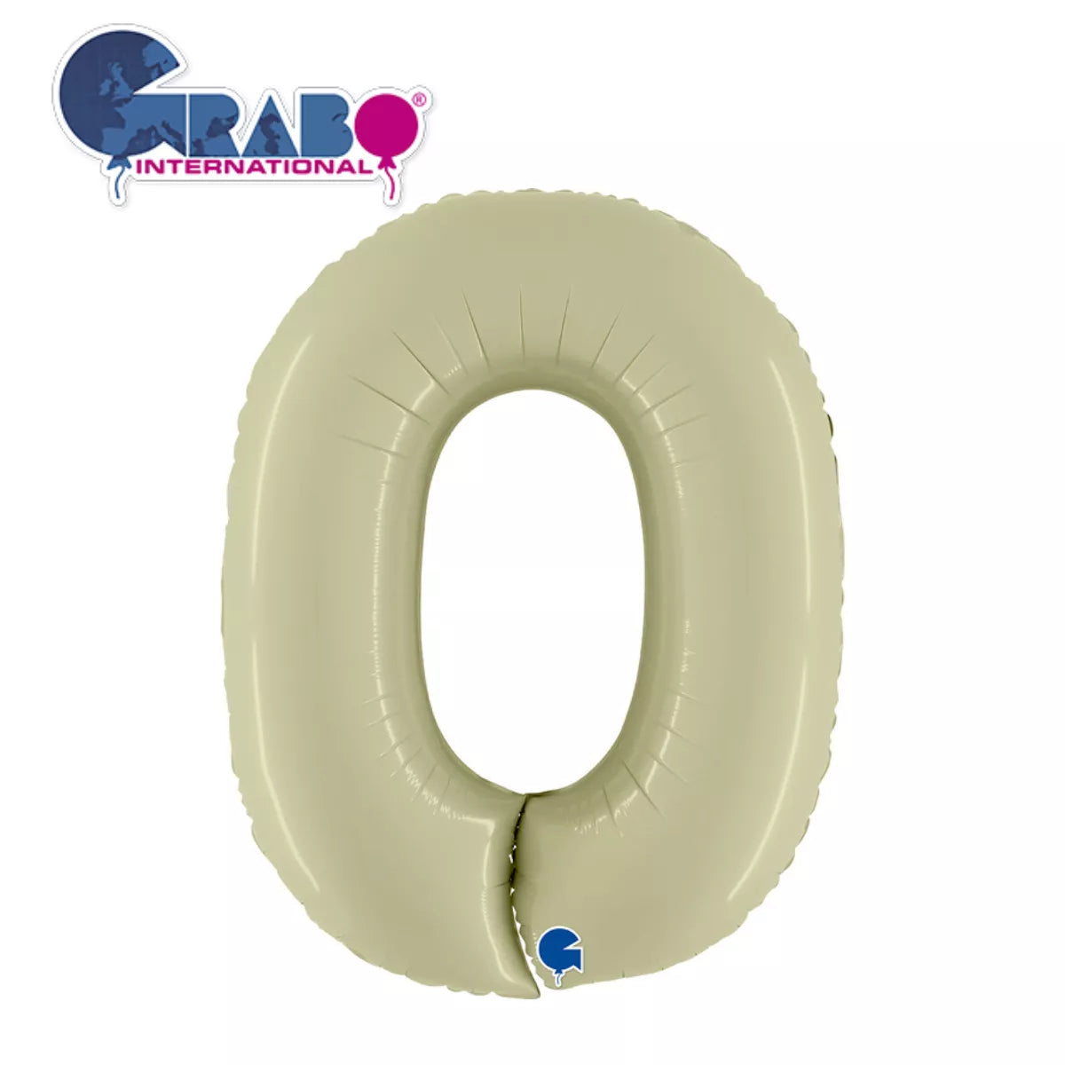 Olive green Grabo foil balloon in the shape of number 0, 40 inches tall, with shiny metallic finish and printed "0" numeral.