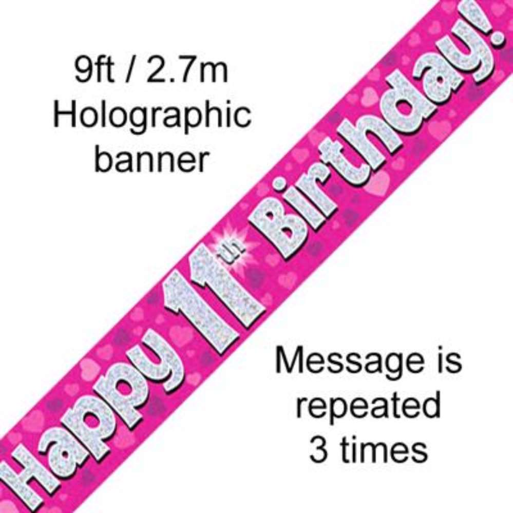 Oaktree Banner Age 11 Pink Holographic 9ft