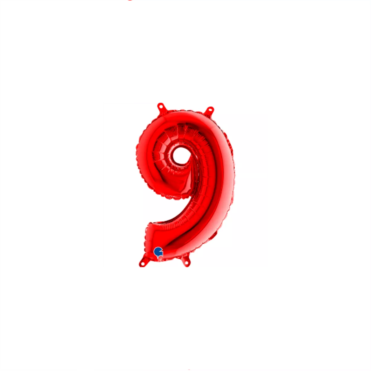 Red Grabo foil balloon shaped as the number 9, 14 inches tall, with shiny metallic finish.