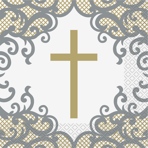 Gold & Silver Cross Luncheon Napkins 16pk