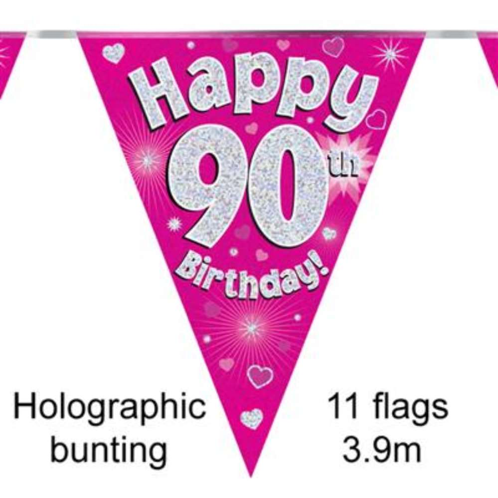 Bunting 11 Flags Pink Holographic Birthday Age 90