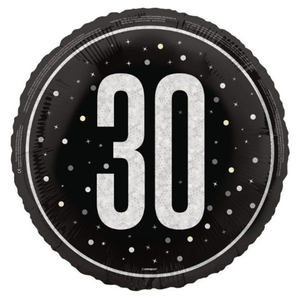 Unique Foil Balloon Black Glitz Age 30 18"