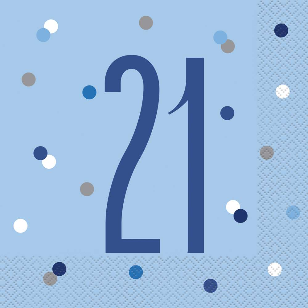 Blue Glitz 21st Birthday Lunch Napkins 16pk