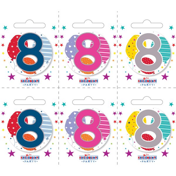 Small 8th Birthday Badges 6pk
