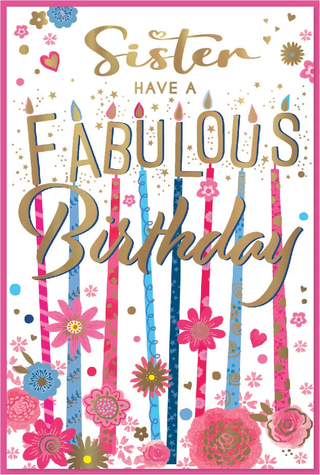 Set of six Simon Elvin C75 birthday sister cards featuring colorful designs and heartfelt messages for celebrating sisters.