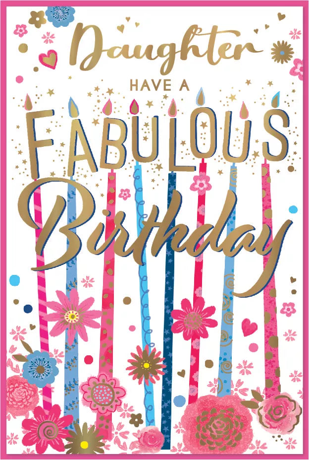 Set of six Simon Elvin C75 birthday cards for daughters, featuring colorful designs and cheerful messages.