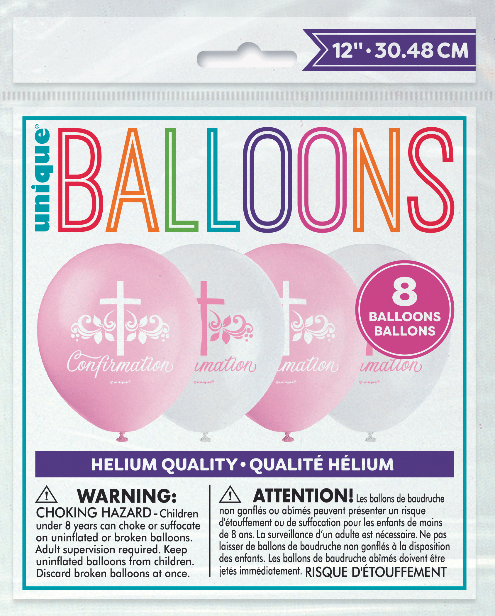 Unique Confirmation Pink 12" Latex Balloons 8pk