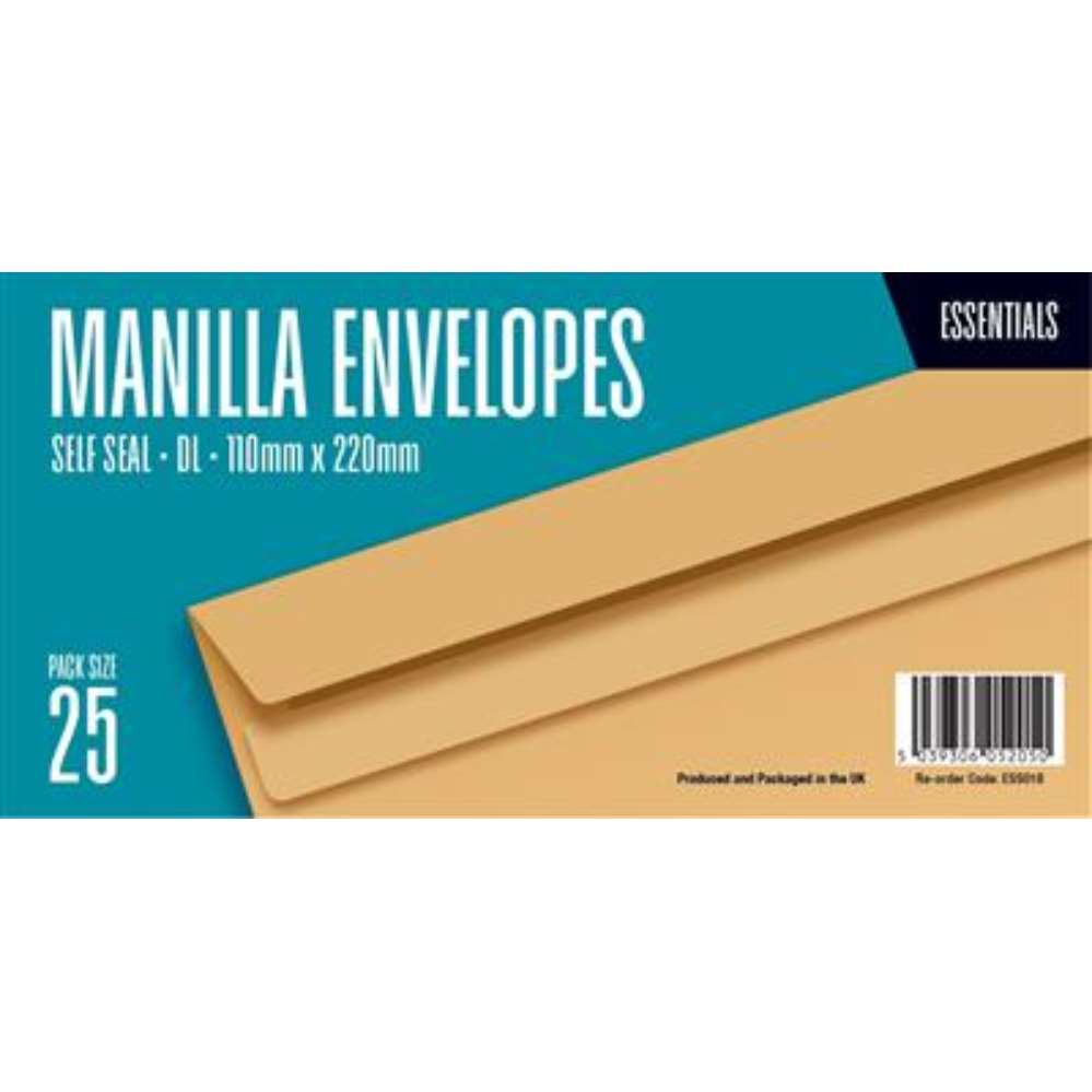 Essentials Self Seal DL Envelopes Manilla 25pk