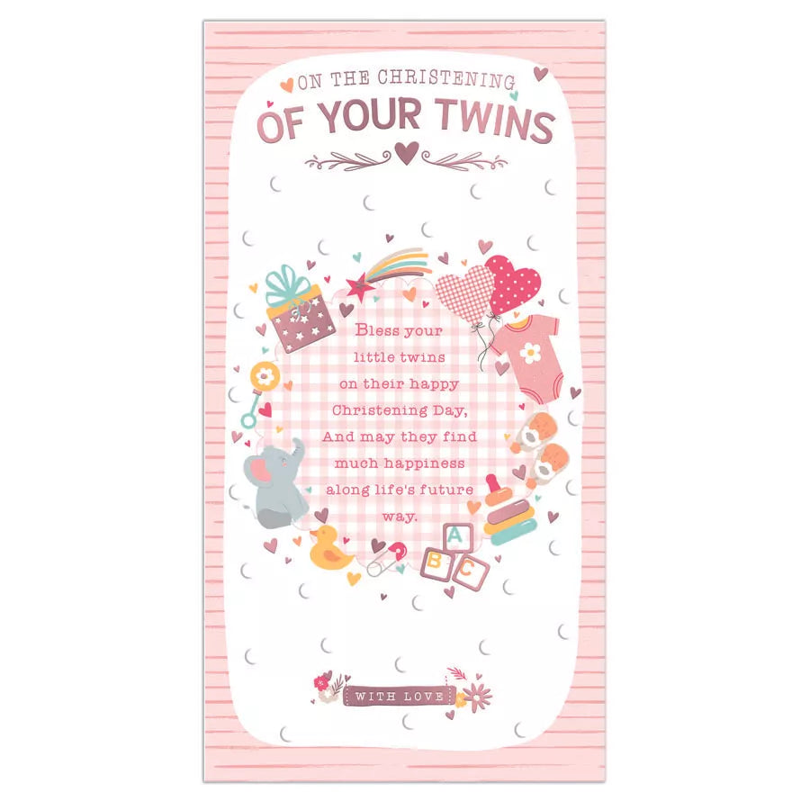 Prelude Christening Twins 6 Pack Cards C55 featuring elegant design for twin baby christening celebrations.